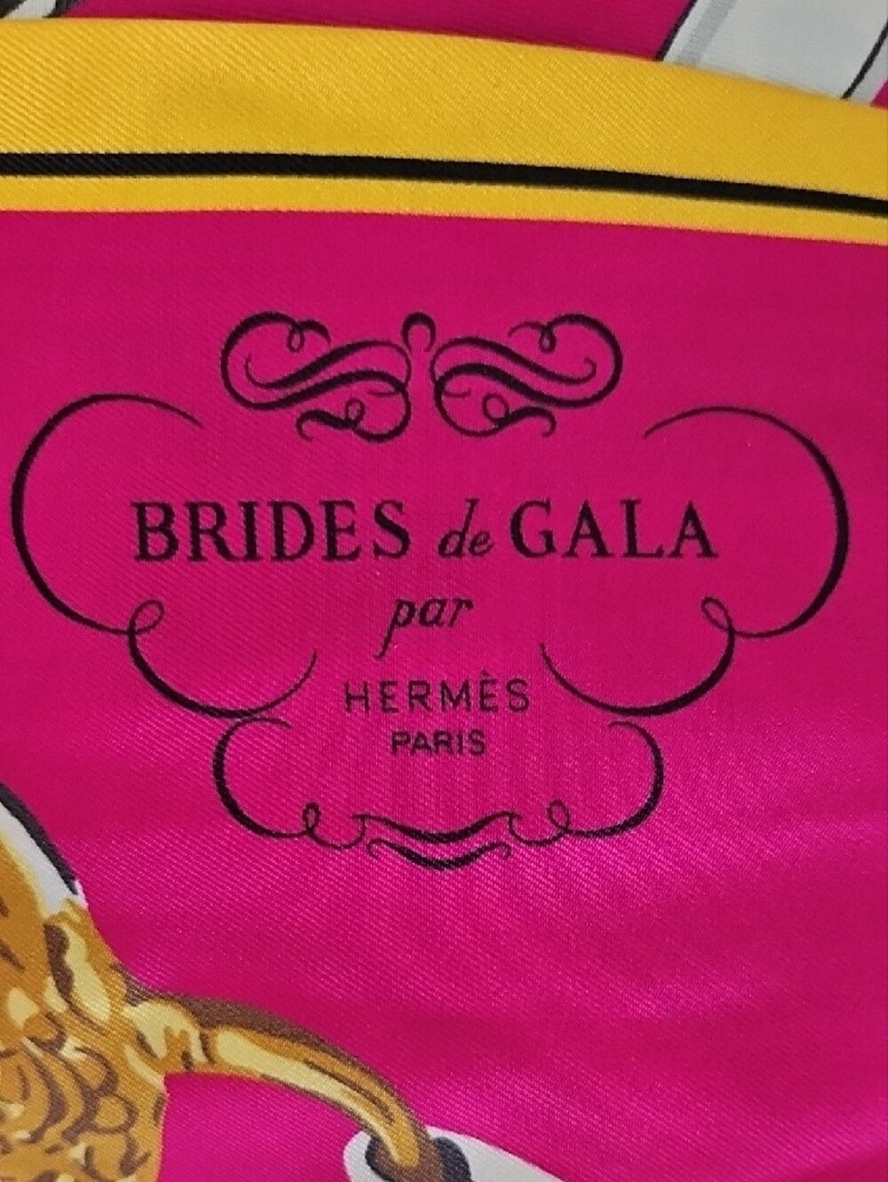 Hermes Silk Brides De Gala Maxi Pink Black Gold Printed Twilly - Picture 5 of 11